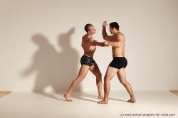 Underwear Fighting Man - Man White Moving poses Muscular Short Brown Dynamic poses Academic